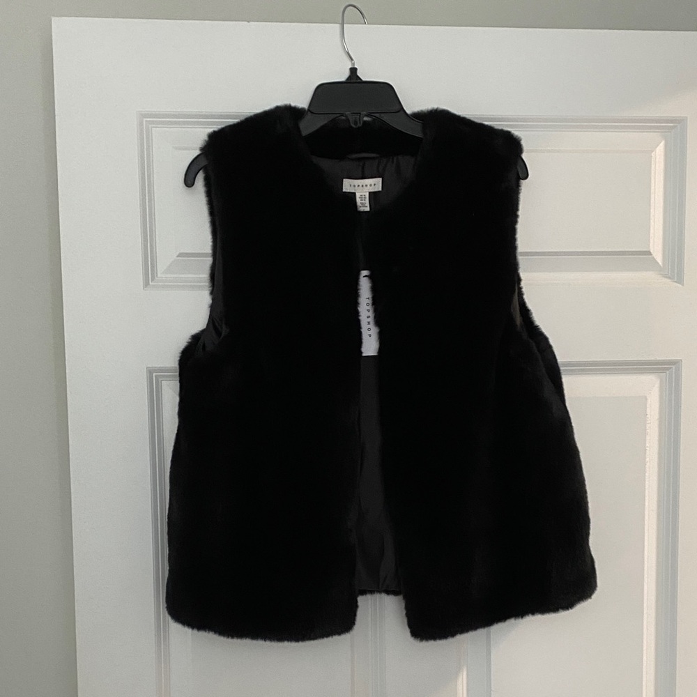 Topshop Elegant Black Faux Fur Vest 10 Women’s